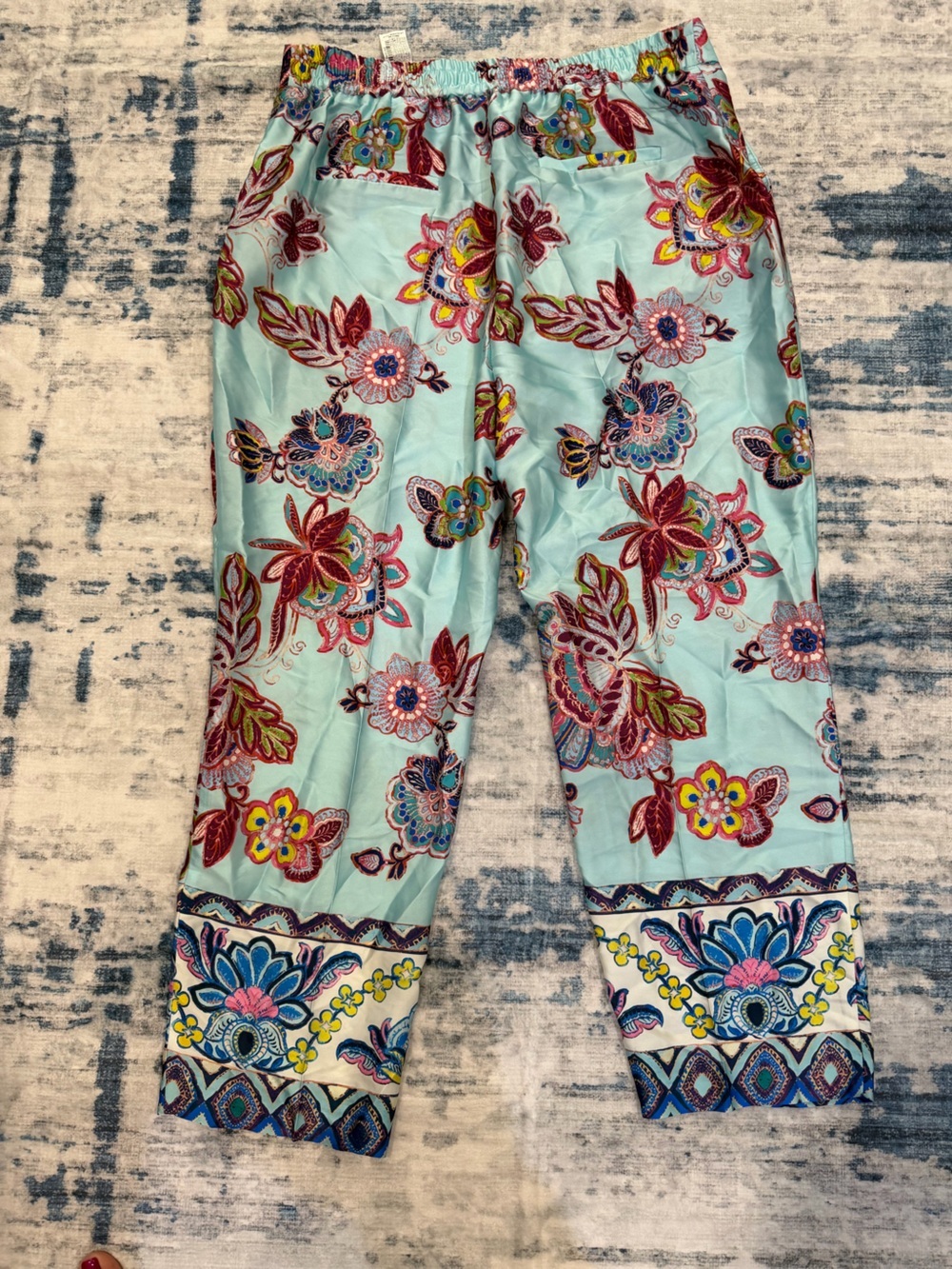 Zara Light Blue Floral Straight-Leg Pants - Picture 3 of 3